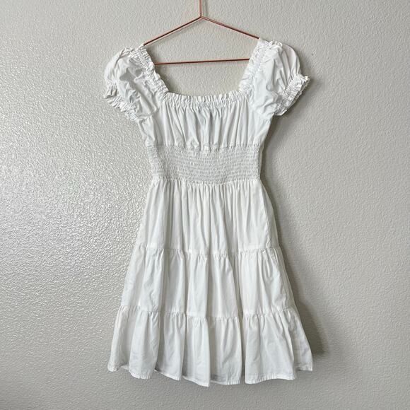 Princess Polly Daniela Mini Dress White smocked waist tiered puff short sleeve - Picture 7 of 9